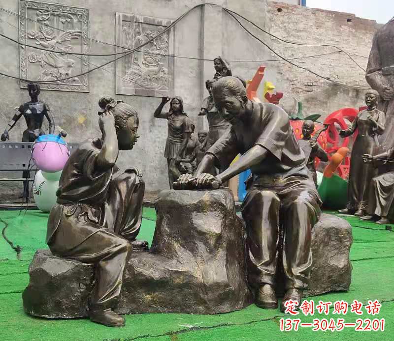 玻璃鋼仿銅古代人物鐵杵磨成針雕塑