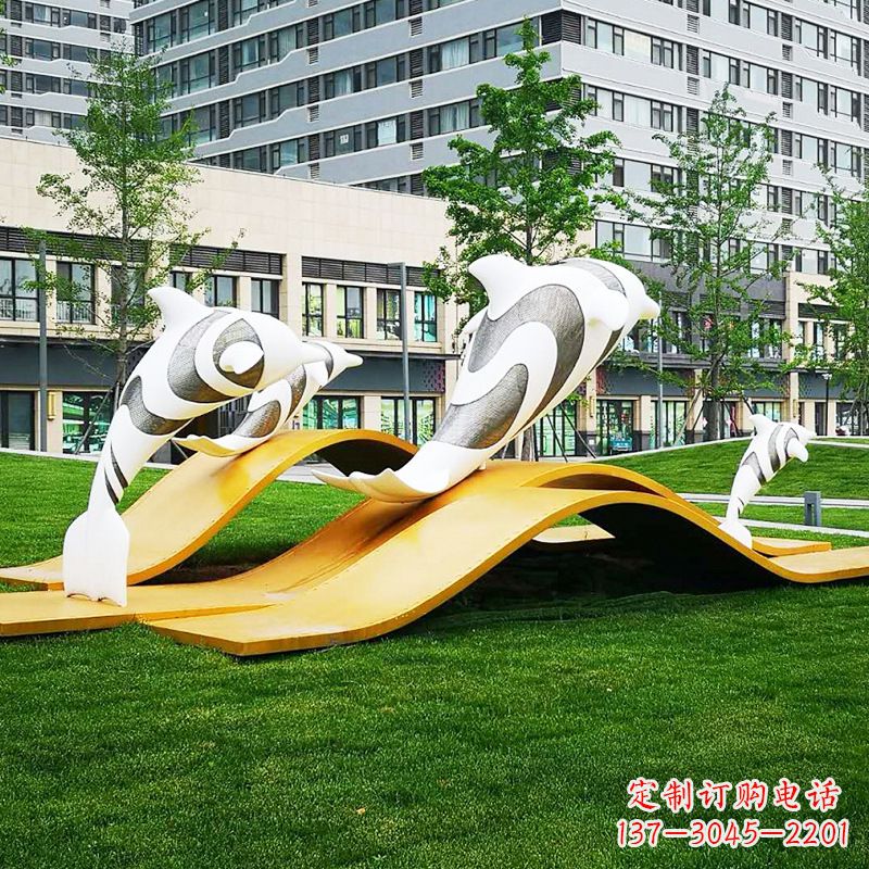 玻璃鋼海豚景觀雕塑-城市園林創意動物景觀雕塑