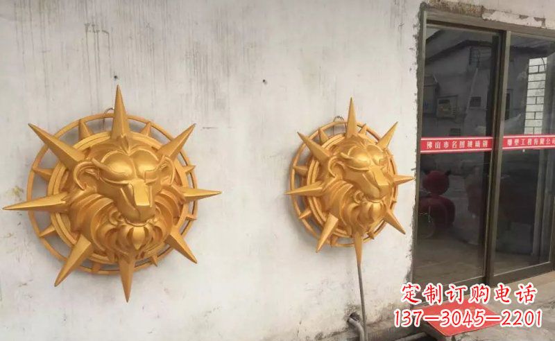 玻璃鋼獅子頭仿銅景觀雕塑