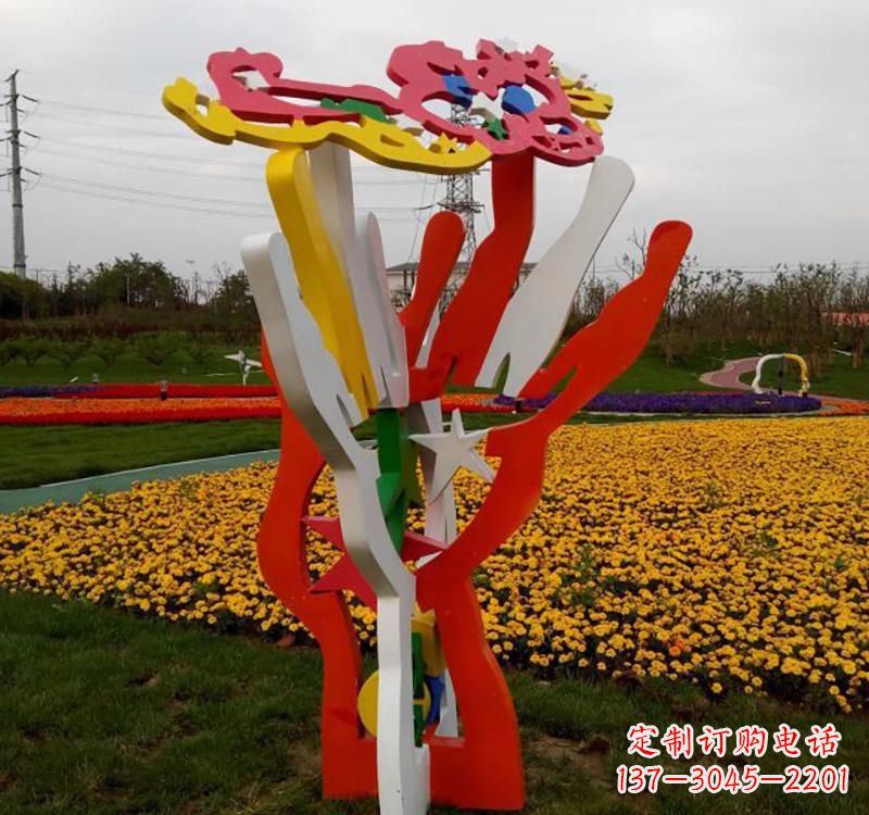 不銹鋼彩色花朵雕塑
