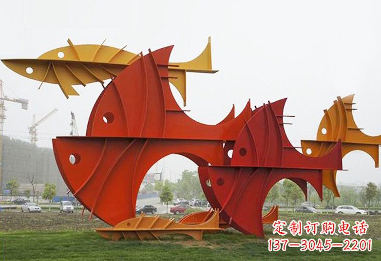 不銹鋼城市大型抽象魚雕塑