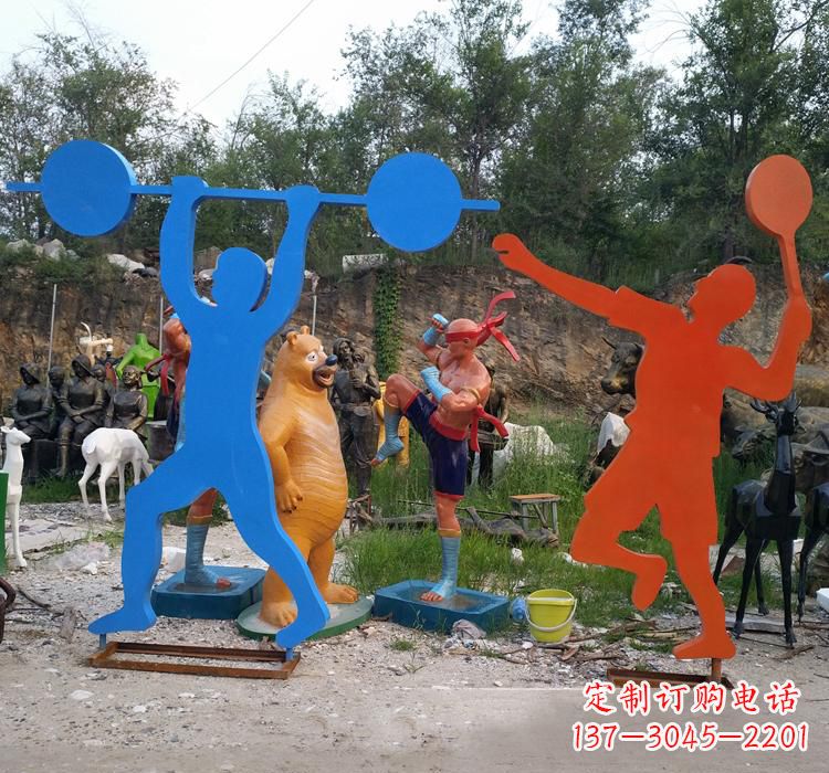 不銹鋼抽象剪影舉重人物雕塑