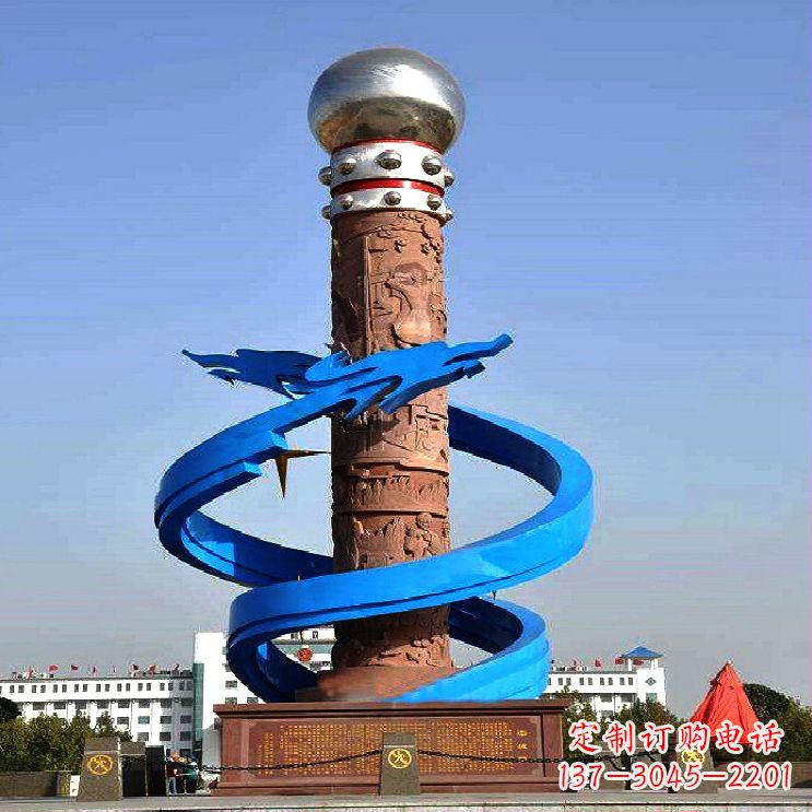 不銹鋼抽象龍景觀柱-城市企業廣場景觀標識