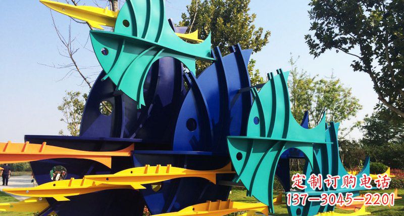 不銹鋼抽象魚群公園景觀雕塑