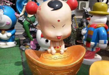玻璃鋼元寶娃娃雕塑招財進寶