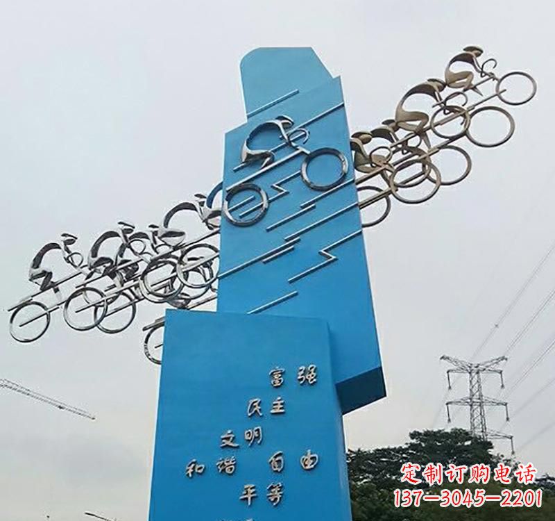 不銹鋼抽象運(yùn)動(dòng)賽車標(biāo)志雕塑