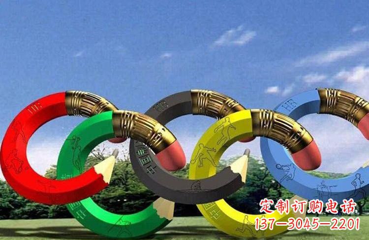 不銹鋼創意彩色鉛筆五環雕塑