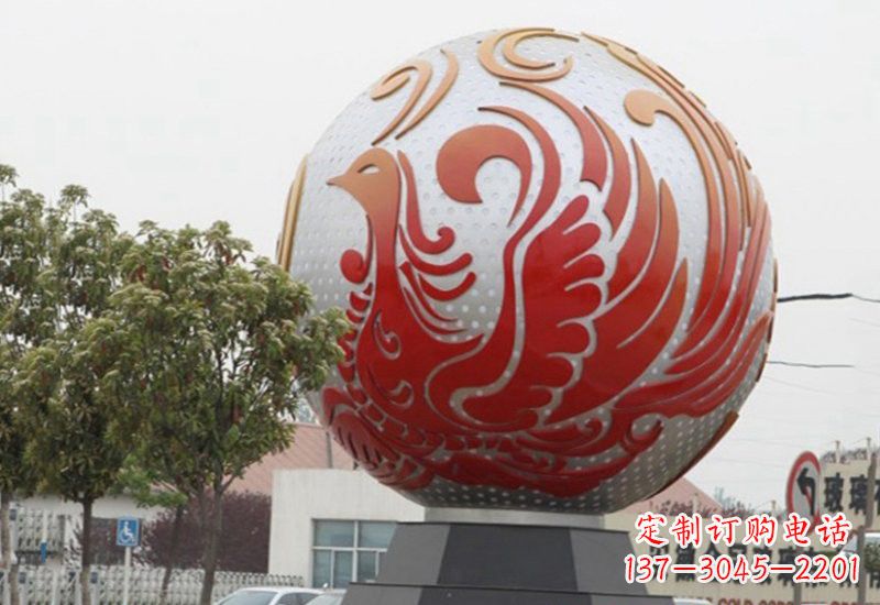 不銹鋼鳳凰浮雕圓球雕塑精美雕塑把藝術帶到生活中