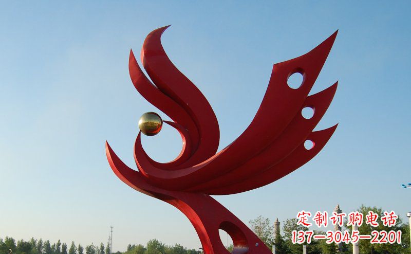 不銹鋼公園鳳凰雕塑 (2)