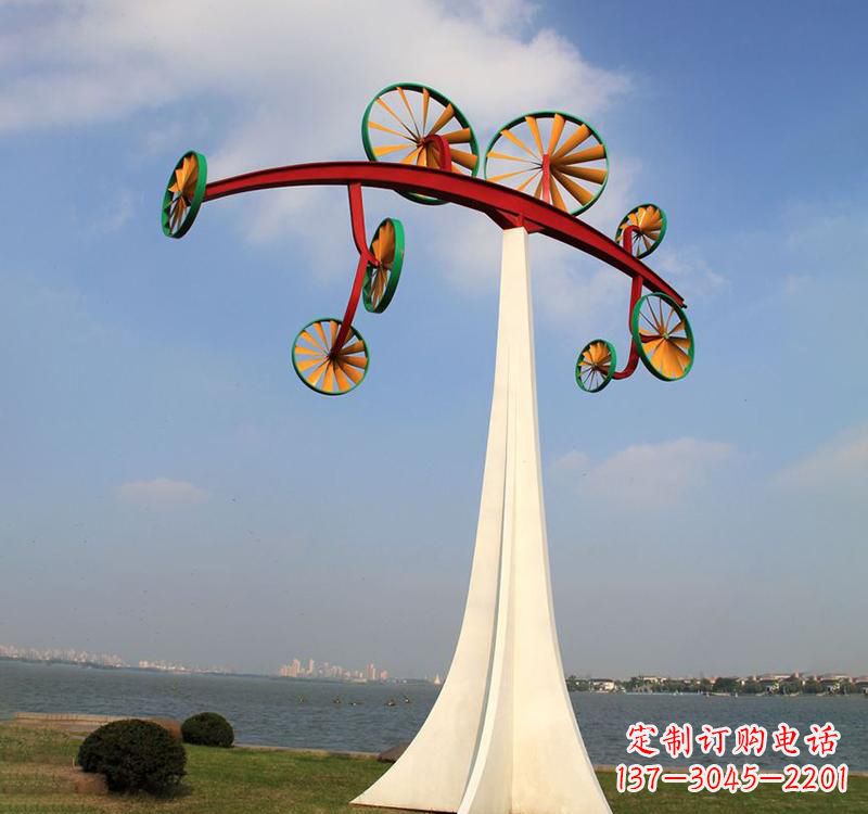 不銹鋼公園景觀風(fēng)車(chē)雕塑