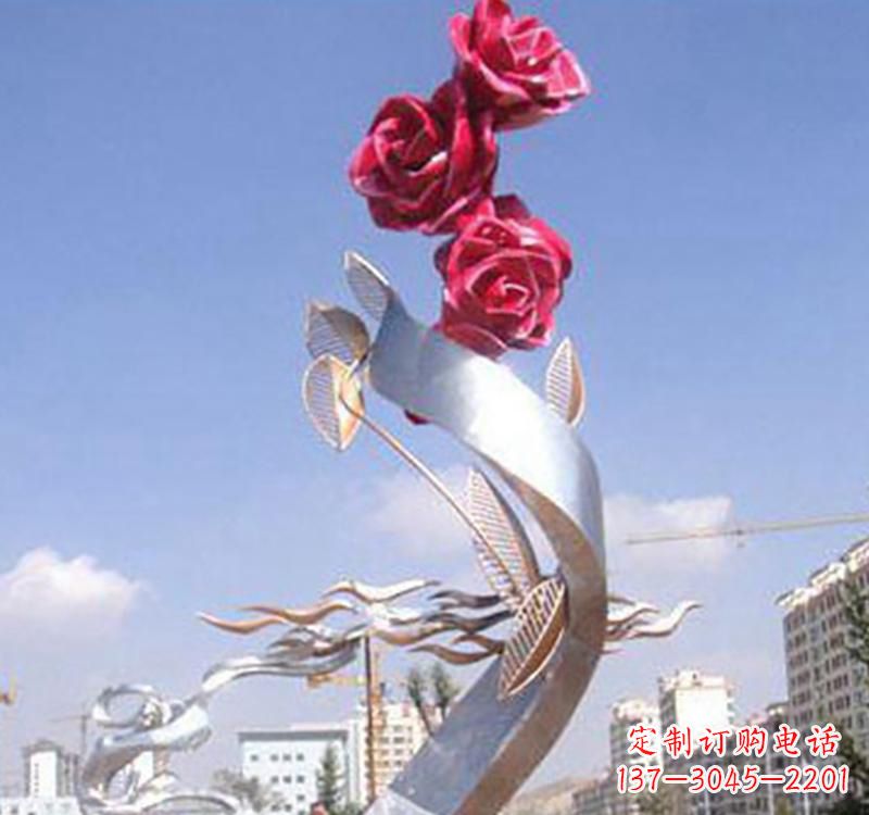 不銹鋼玫瑰雕塑，點綴廣場景觀