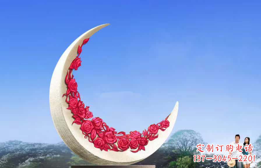 不銹鋼廣場月亮雕塑月光下的璀璨美景 不銹鋼廣場月亮雕塑月光下的璀璨美景