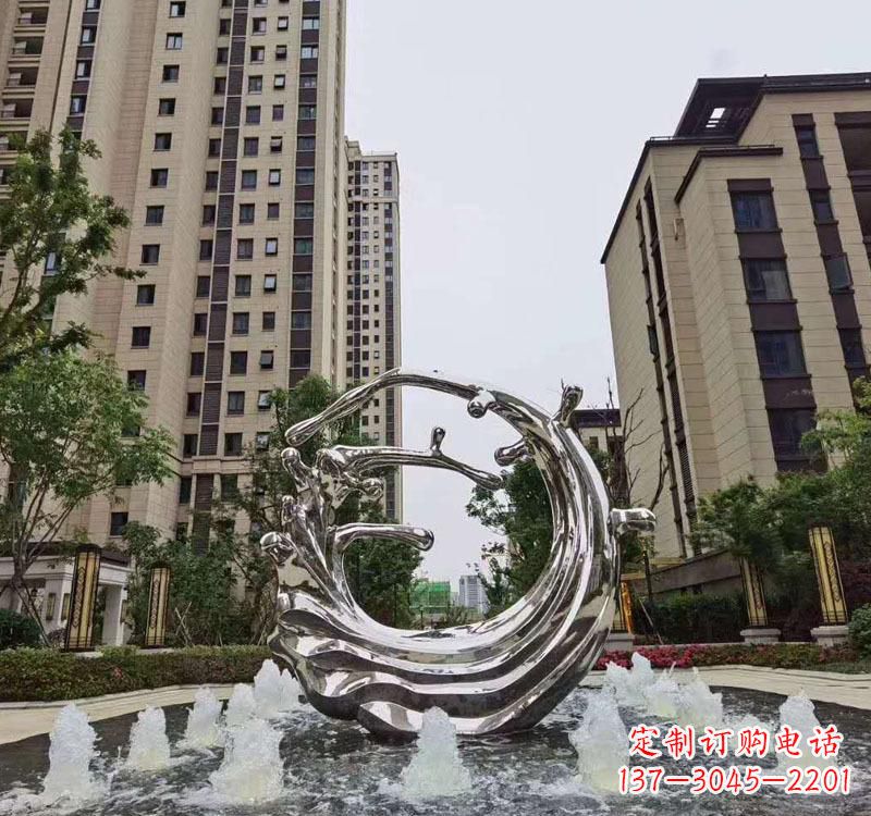 不銹鋼海浪噴泉雕塑精美雕刻，燦爛絢爛