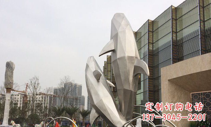 不銹鋼海豚噴泉雕塑 (2)