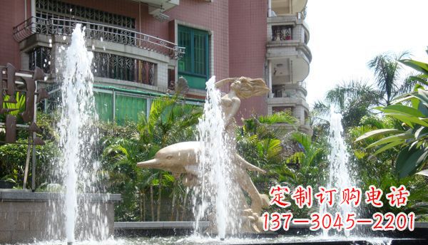 不銹鋼海豚噴泉雕塑精美的海洋藝術
