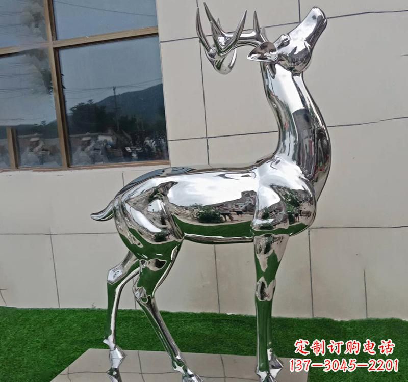 不銹鋼戶外動物鹿雕塑精致大氣的藝術品