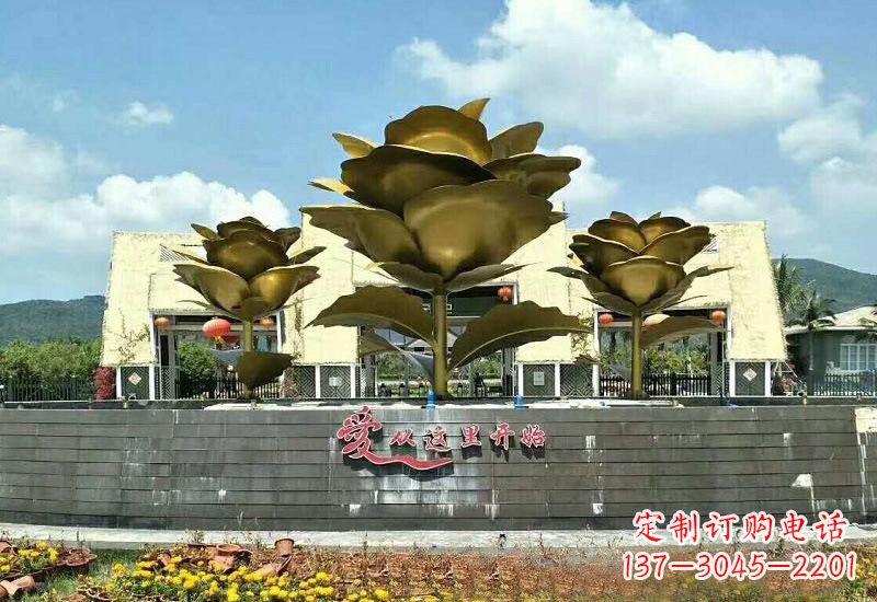 不銹鋼景區玫瑰花雕塑