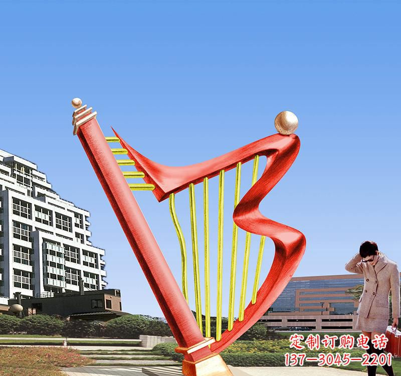 不銹鋼豎琴雕塑把旋律匯聚成藝術精品