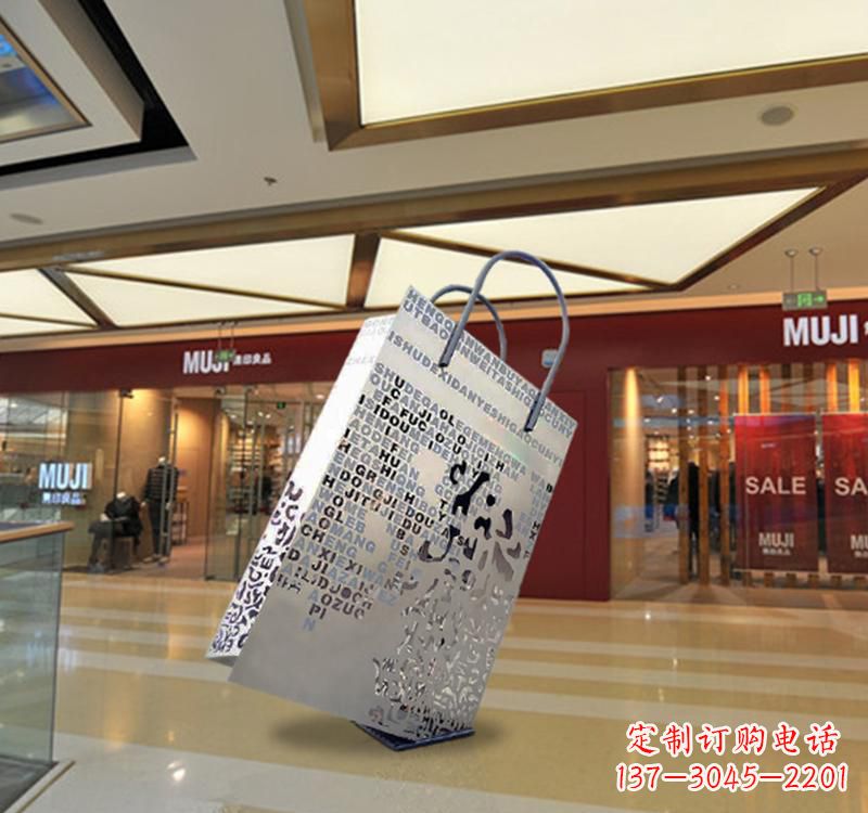 不銹鋼商場景觀購物袋雕塑
