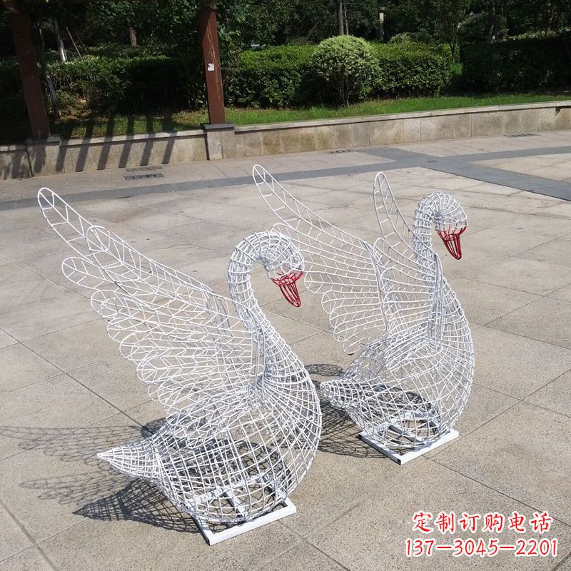 不銹鋼鐵藝網格展翅天鵝雕塑