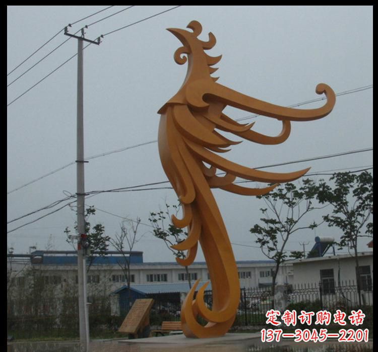 不銹鋼現代抽象動物鳳凰雕塑