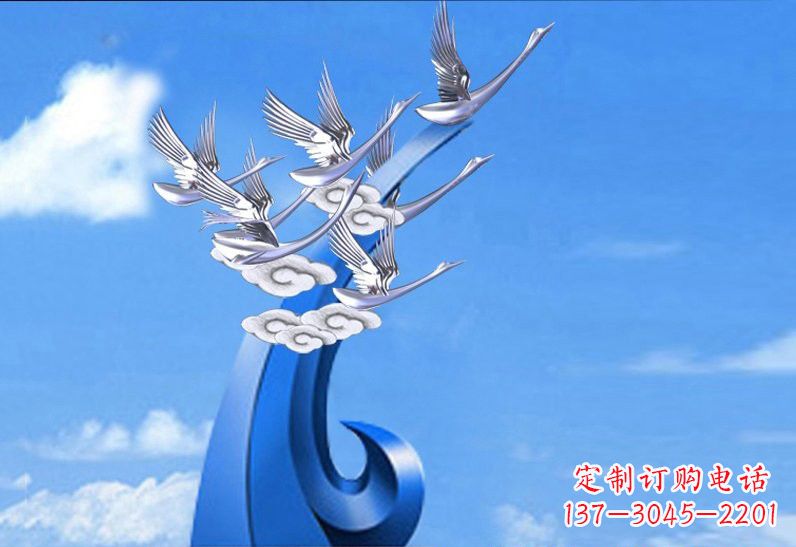 不銹鋼祥云仙鶴景觀雕塑