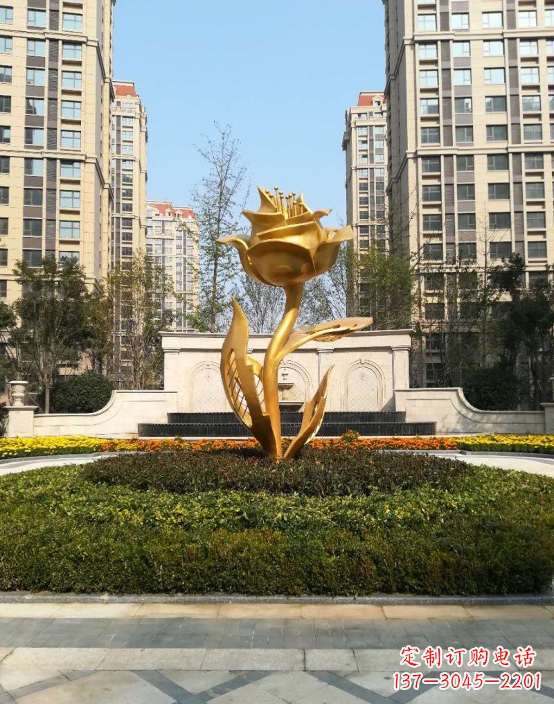不銹鋼小區玫瑰花雕塑濃郁情感的視覺體驗
