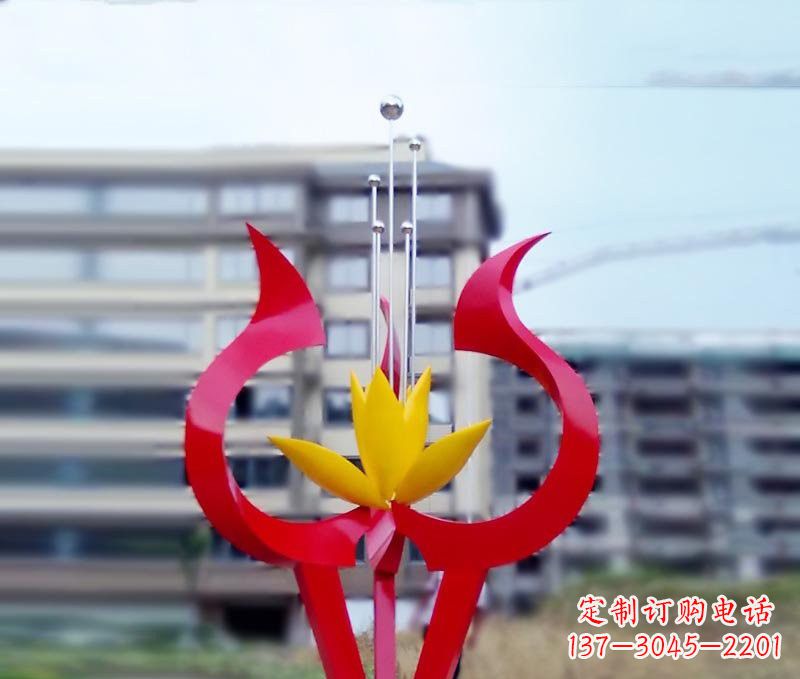 不銹鋼校園綻放的花朵雕塑