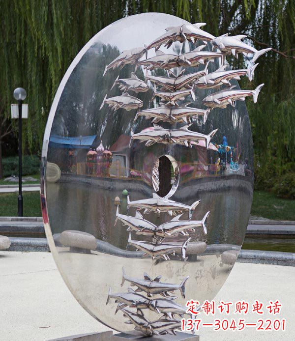 不銹鋼魚群公園景觀雕塑