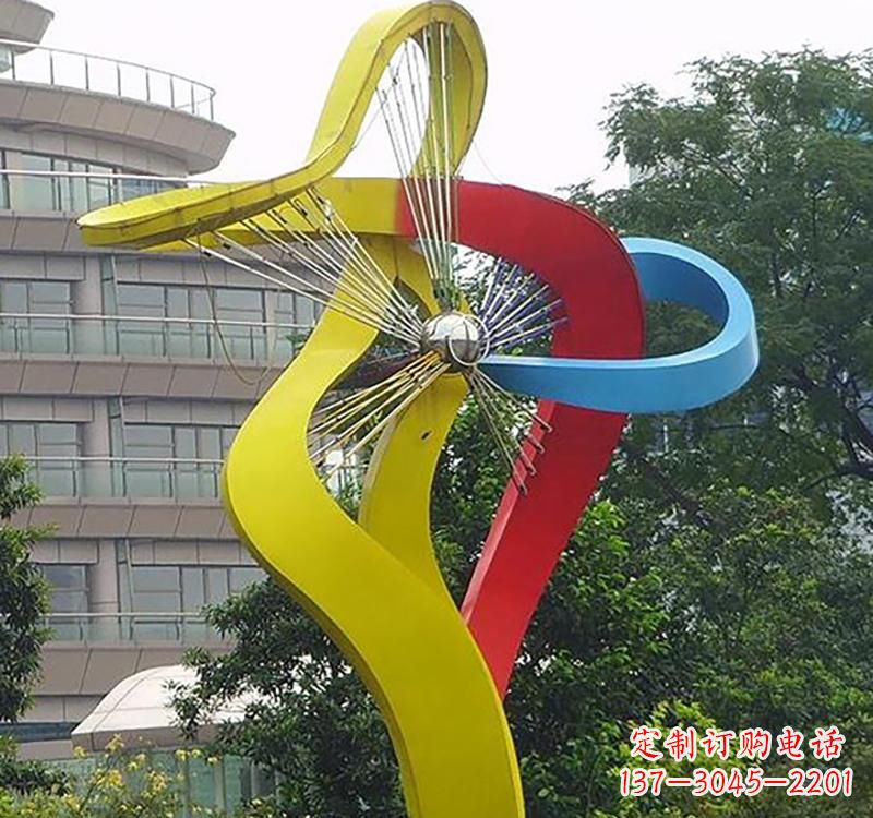 不銹鋼園林烤漆風(fēng)車(chē)雕塑