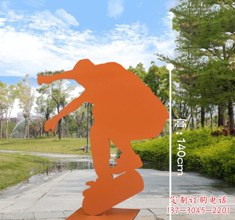 不銹鋼運動抽象滑板雕塑