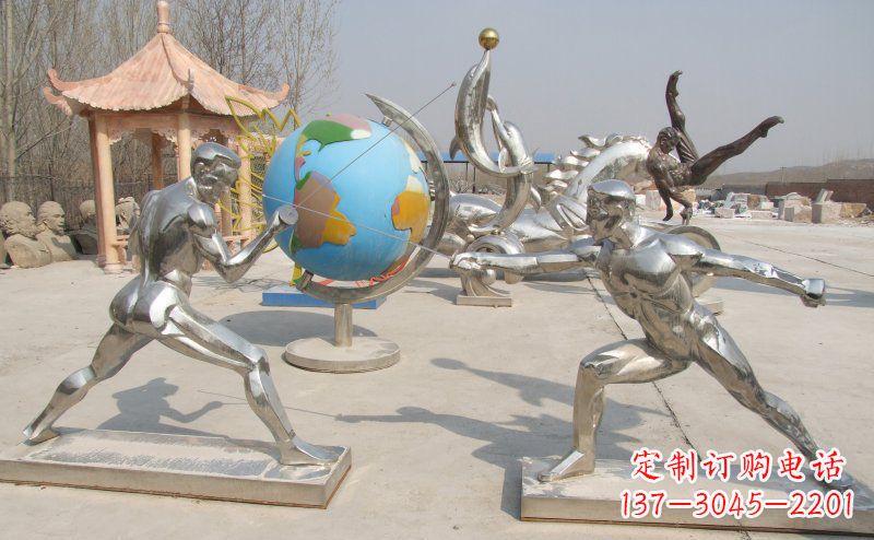 勇敢者的身影——不銹鋼運動員擊劍雕塑