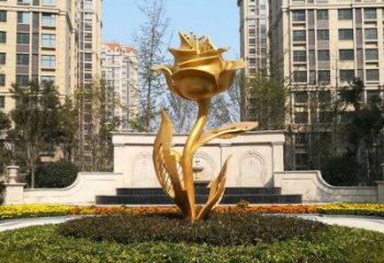 不銹鋼小區玫瑰花雕塑濃郁情感的視覺體驗