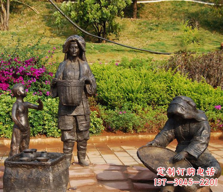 采茶人物銅雕