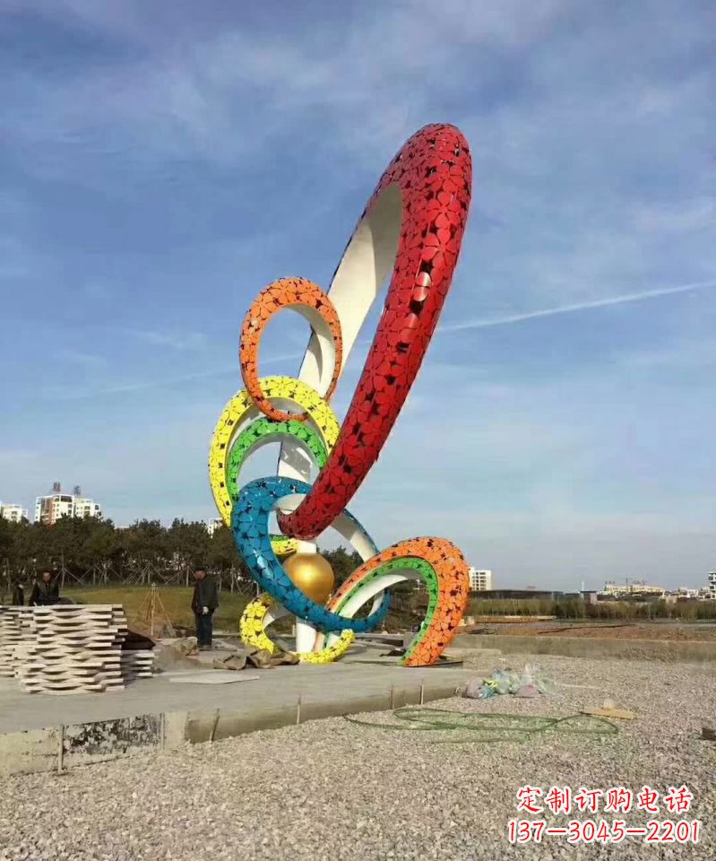 彩色不銹鋼抽象圓環雕塑1