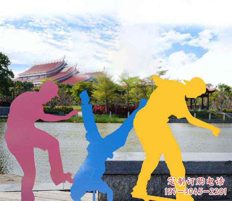 彩色不銹鋼剪影滑板雕塑