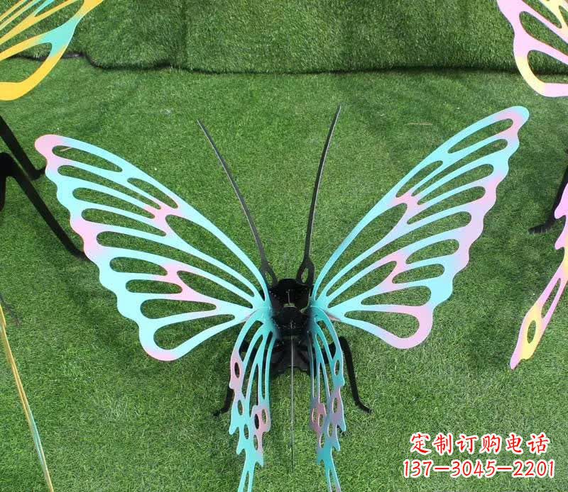 彩色不銹鋼鏤空蝴蝶雕塑精美又充滿生機