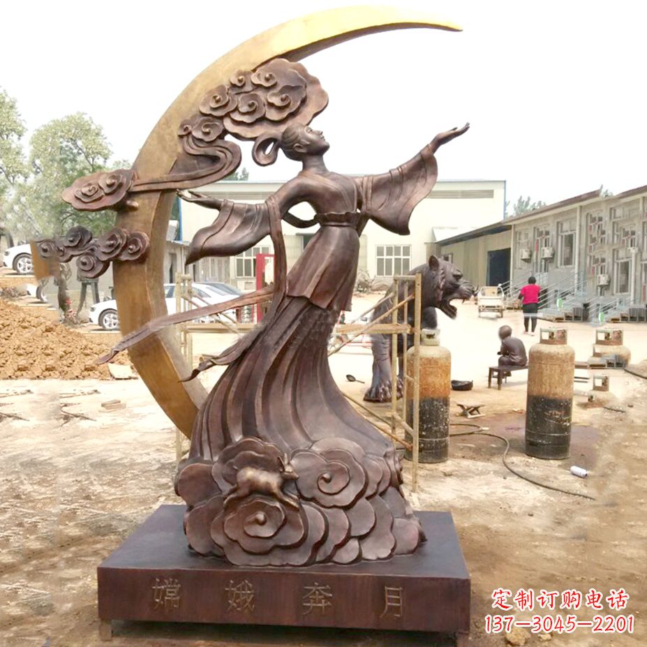 嫦娥奔月黃金雕塑-鑄銅神話人物上古美女雕像