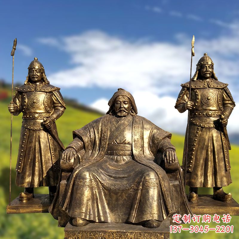 成吉思汗銅雕景觀雕塑-玻璃鋼仿銅歷史名人古代著名人物雕像
