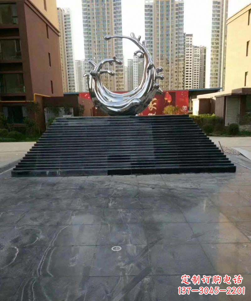 抽象海浪不-銹-鋼-雕-塑-