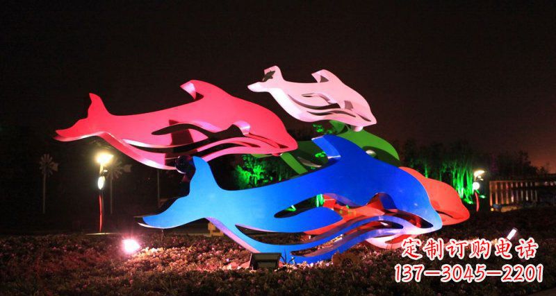 抽象海豚公園不-銹-鋼-雕-塑-