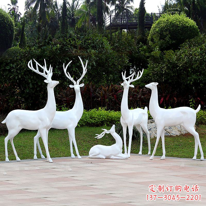 純白玻璃鋼鹿,精美的公園動物雕塑 純白玻璃鋼鹿,精美的公園動物雕塑