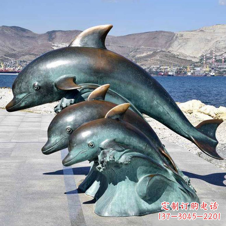 純銅海豚動物雕塑