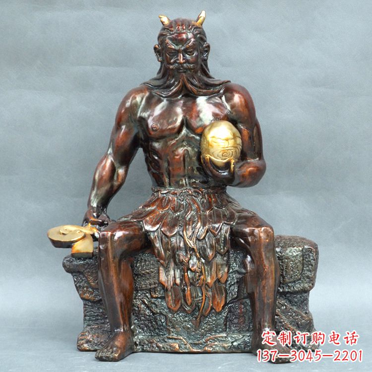 純銅神農大帝坐姿雕塑像