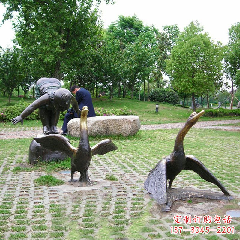 純銅天鵝情景雕塑