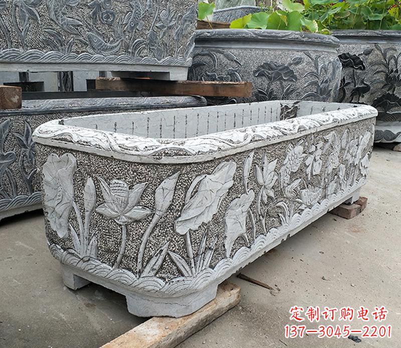大理石雕刻菊花水缸  