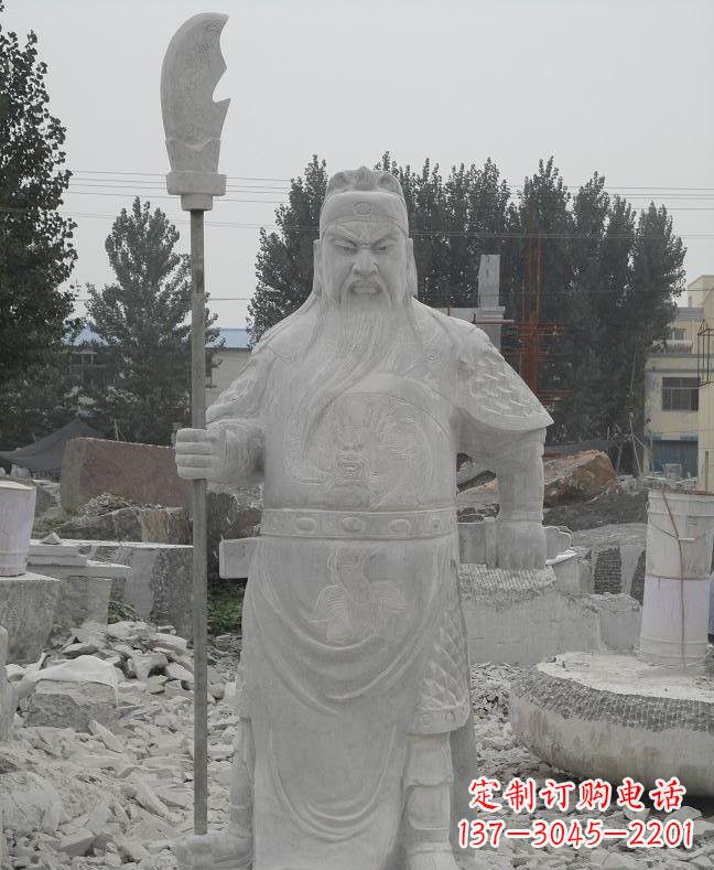 大理石拿刀關公雕塑