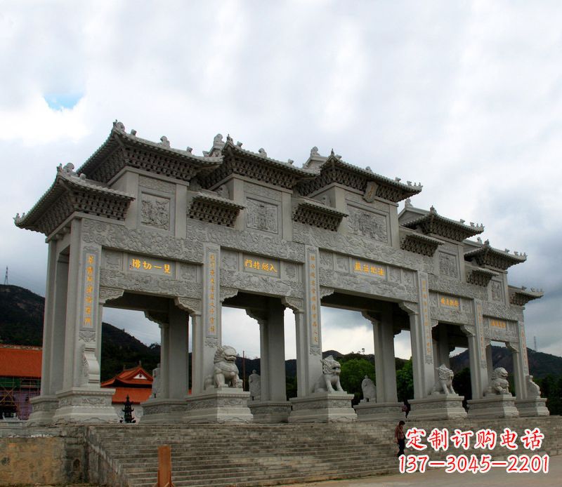 具有傳統文化特色的大型五門石雕牌樓雕塑 具有傳統文化特色的大型五門石雕牌樓雕塑