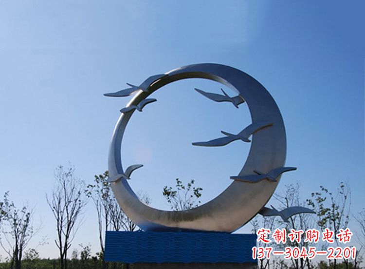 大雁不銹鋼景觀標(biāo)識(shí)，公園鳥(niǎo)類(lèi)創(chuàng)意雕塑