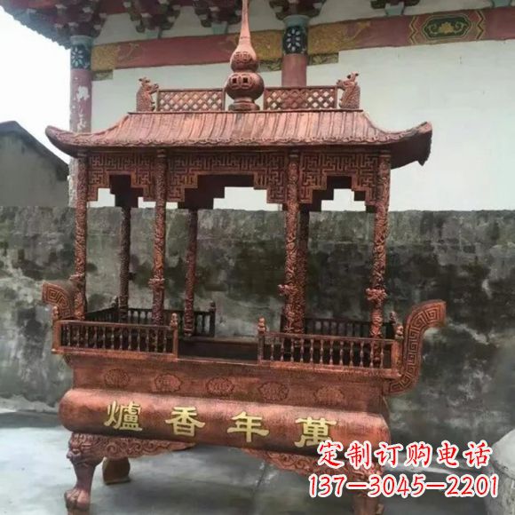 雕刻蝙蝠銅香爐